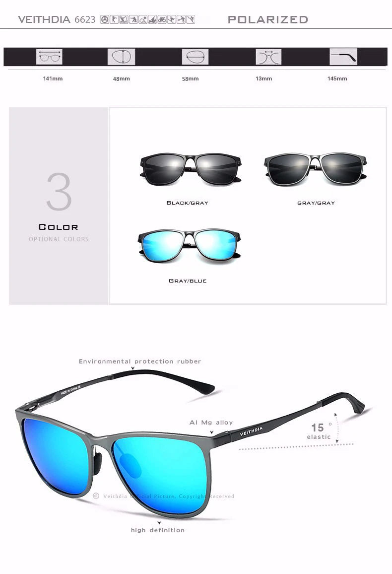 VEITHDIA Fashion Vintage Men's Sunglasses Polarized UV400 Lens Glasses Aluminum Magnesium Eyeglasses Eyewear Accessories 6623