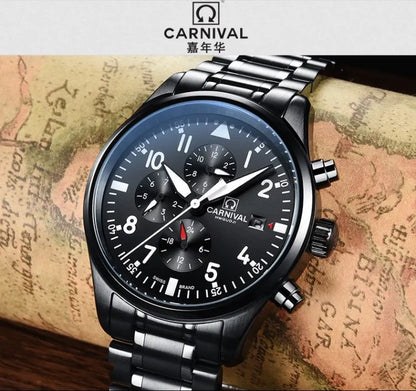 Chronograph luminous military running sport full steel men stop watch genuine leather strap luxury brand watches sapphire reloj