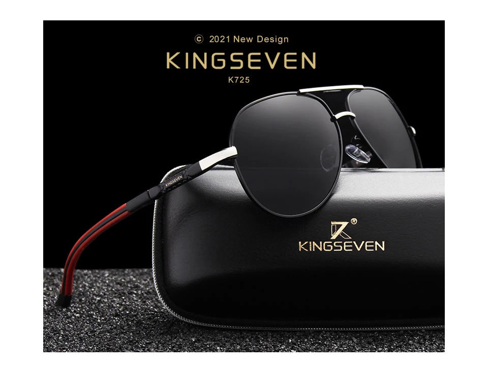 KINGSEVEN – Herr-solglasögon i pilotstil med polariserade UV400-glas och aluminiumram – Bilglasögon för kvinnor – Vardagsglasögon
