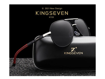 KINGSEVEN – Herr-solglasögon i pilotstil med polariserade UV400-glas och aluminiumram – Bilglasögon för kvinnor – Vardagsglasögon