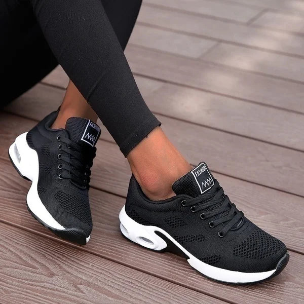 Fashion Women's Lightweight Sneakers Running Outdoor Sports Breathable Mesh Comfortable Air Cushion Lace-Up Shoes