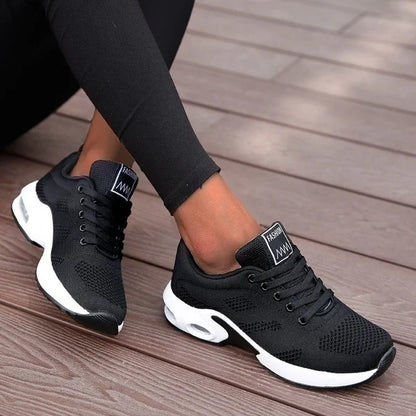Fashion Women's Lightweight Sneakers Running Outdoor Sports Breathable Mesh Comfortable Air Cushion Lace-Up Shoes