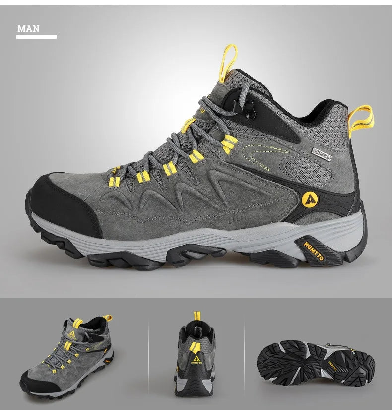 HUMTTO Waterproof Sneakers for Men Hiking Shoes Leather Trekking Boots Women Camping Hunting Mens Mountain Tactical Ankle Boots