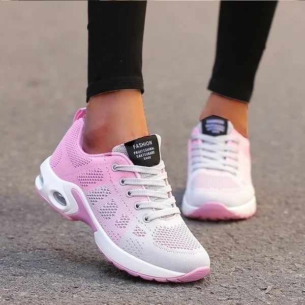 Fashion Women's Lightweight Sneakers Running Outdoor Sports Breathable Mesh Comfortable Air Cushion Lace-Up Shoes