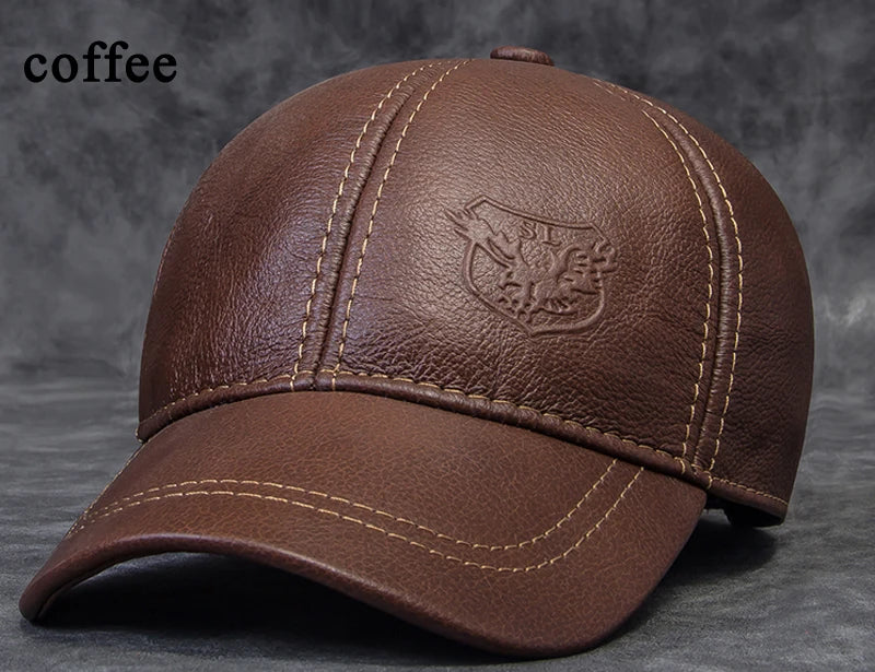 2025 Male Genuine Leather Cowhide 56-60CM Black/Brown Baseball Caps Eagle Print For Man Casual Street Gf Gorras Dad Hat
