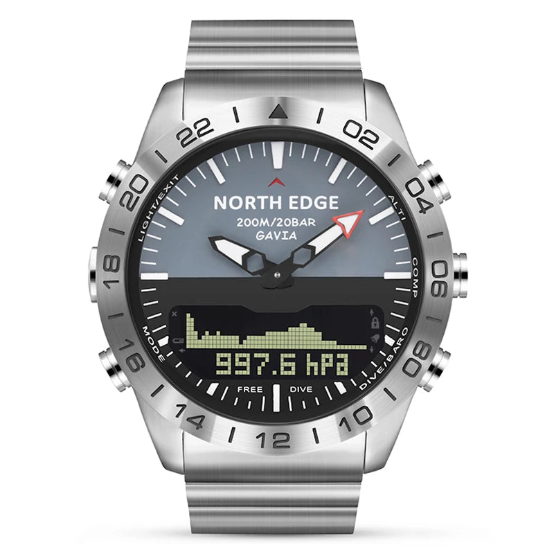 NORTH EDGE Men's Dive Watch Military Army Luxury Full Steel Smartwatch Compass Altimeter Barometer Digital Clock Waterproof 200m