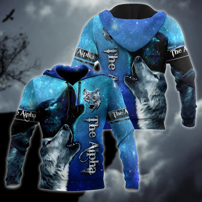 Sweatshirt com Capuz Deluxe Unissexo Beautiful The Wolf, Céu Estrelado 3D, Estampado Integral, com Fecho, Casaco Casual de Treino DW0327