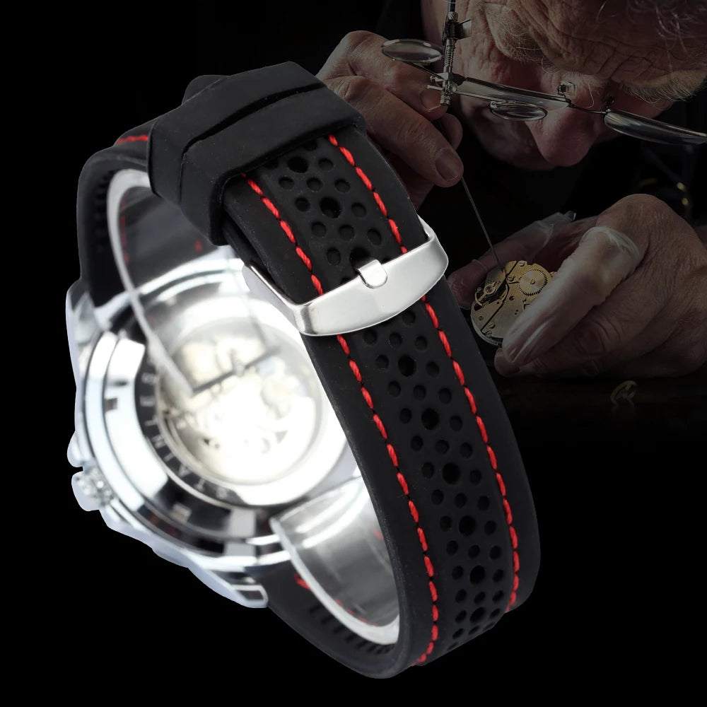 WINNER automatisk herreur – Mekanisk skeletmodel, selvlysende visere, gummiarmbånd, sporty og luksuriøs stil, ideel til udendørsaktiviteter