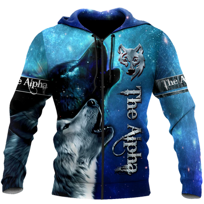 Sweatshirt com Capuz Deluxe Unissexo Beautiful The Wolf, Céu Estrelado 3D, Estampado Integral, com Fecho, Casaco Casual de Treino DW0327