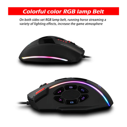 ZELOTES C-13 RGB Gaming Mouse with Side Buttons Macro Programming 10000DPI Adjustable 13 Key Wired USB Backlit Mouse for Desktop