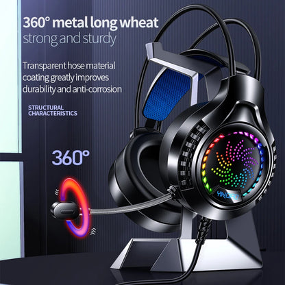 RGB Gaming Headset with Microphone 7.1 Surround HD Sound Stereo Dual 3.5mm USB Wired Headphone For PS5 PC Laptop Phone