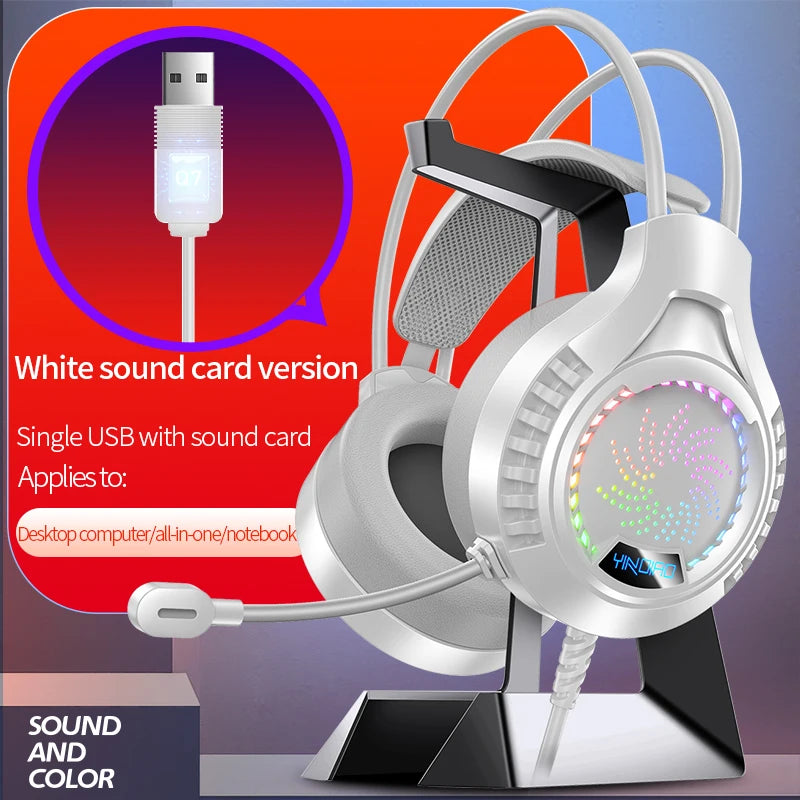 RGB Gaming Headset with Microphone 7.1 Surround HD Sound Stereo Dual 3.5mm USB Wired Headphone For PS5 PC Laptop Phone