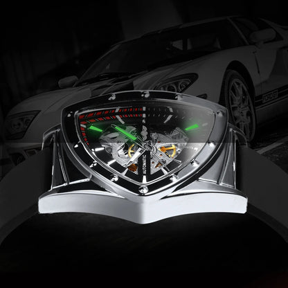 Relógio automático para homem WINNER, design esqueleto triangular, ponteiros luminescentes, bracelete em borracha, estilo militar, relógio mecânico de luxo