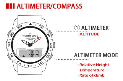 NORTH EDGE Men's Dive Watch Military Army Luxury Full Steel Smartwatch Compass Altimeter Barometer Digital Clock Waterproof 200m