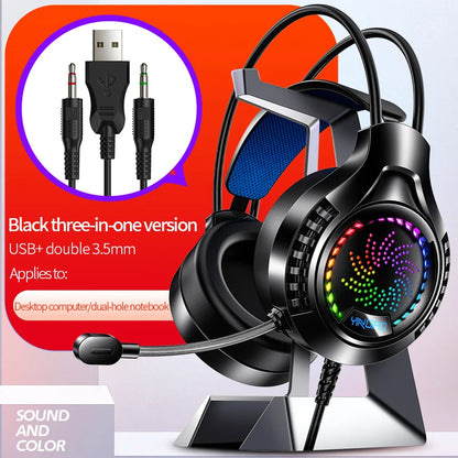 RGB Gaming Headset with Microphone 7.1 Surround HD Sound Stereo Dual 3.5mm USB Wired Headphone For PS5 PC Laptop Phone