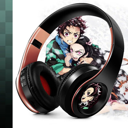 Demon Slayer Kamado Tanjirou Anime Bluetooth Headphones – Wireless Gaming Headset with Mic, TF Card Support, Deep Bass Anime Earphones V5.0