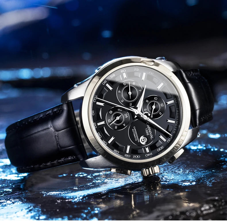 relogio masculino New Carnival Automatic Watches Men Business Mechanical Clock Leather Strap Waterproof Luxuey Brand Clock