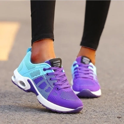 Fashion Women's Lightweight Sneakers Running Outdoor Sports Breathable Mesh Comfortable Air Cushion Lace-Up Shoes