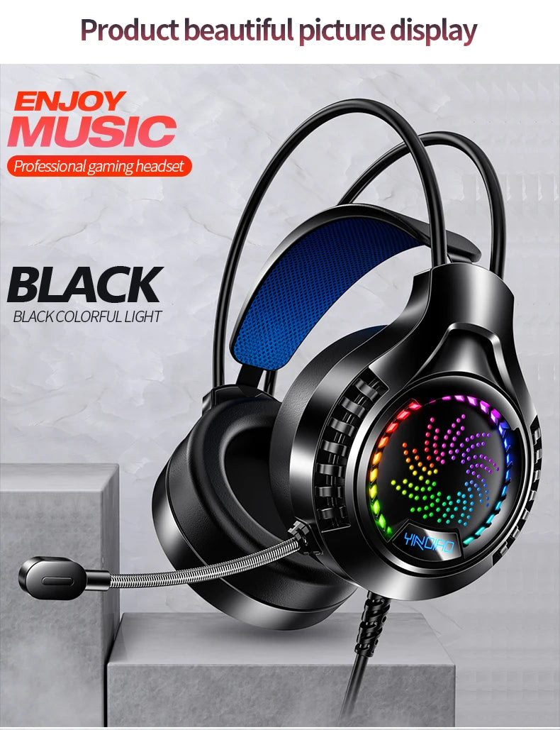 RGB Gaming Headset with Microphone 7.1 Surround HD Sound Stereo Dual 3.5mm USB Wired Headphone For PS5 PC Laptop Phone