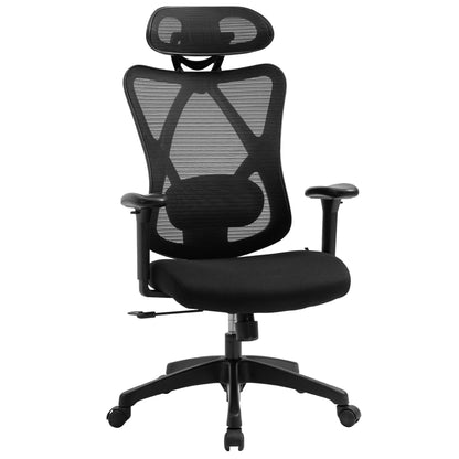 Vinsetto swivel office chair with armrest 2D height adjustable chair headrest Lumbar support 67x64x127cm black