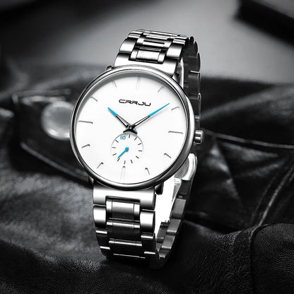 CRRJU herreur – Armbåndsur i rustfrit stål, afslappet og luksuriøs stil, vandtæt, kvarts-sportsur til mænd
