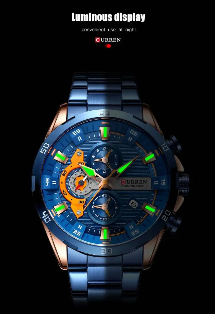 CURREN Men Watch Top Brand Luxury Sports Quartz Mens Watches Full Steel Waterproof Chronograph Wristwatch Men Relogio Masculino