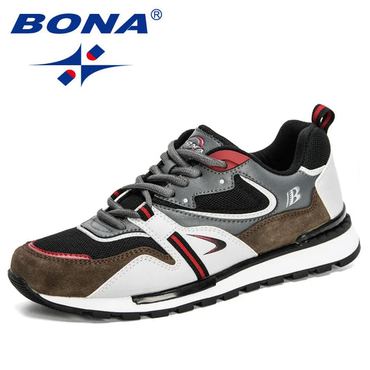 BONA Nuevos diseñadores Zapatillas deportivas de cuero de acción para hombre, calzado de running, tenis masculinos para caminar, fitness moderno