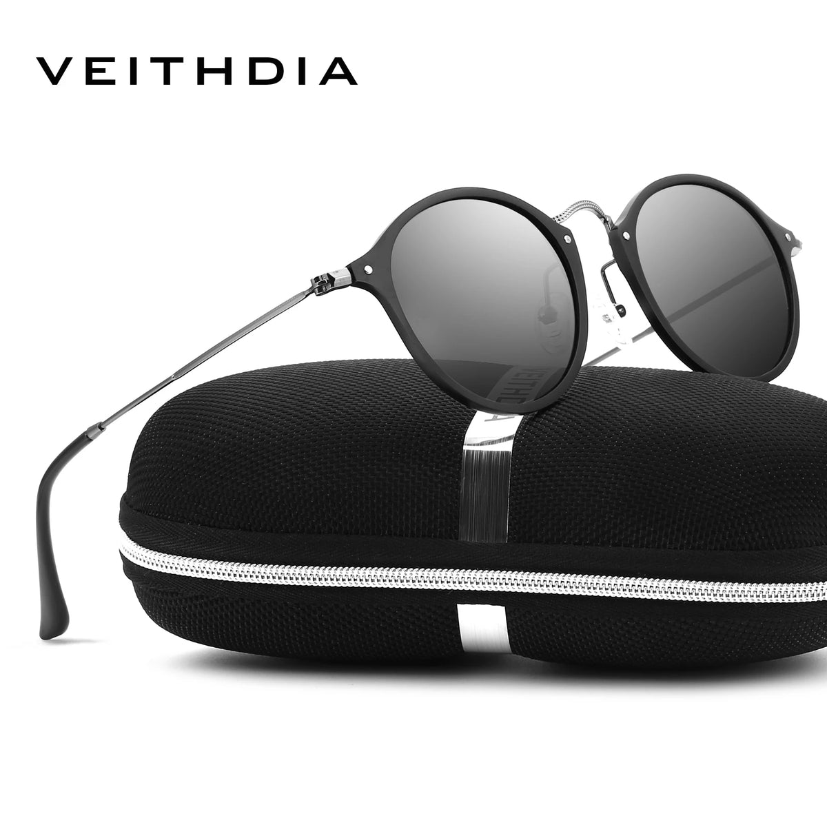 VEITHDIA Herr-solglasögon, fashionabla, runda, unisex, polariserade, spegelbelagda, sport- och bilkörningsglasögon för män och kvinnor 6358