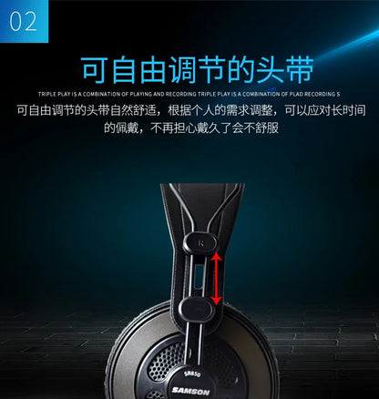 Original Samson SR850 monitoring HIFI headset Semi-Open-Back Headphones for Studio, with leather earcup,without retail box