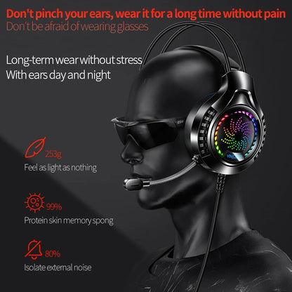 RGB Gaming Headset with Microphone 7.1 Surround HD Sound Stereo Dual 3.5mm USB Wired Headphone For PS5 PC Laptop Phone