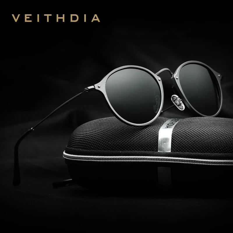 VEITHDIA Herr-solglasögon, fashionabla, runda, unisex, polariserade, spegelbelagda, sport- och bilkörningsglasögon för män och kvinnor 6358