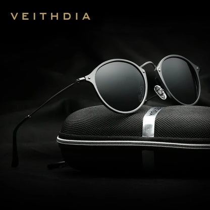 VEITHDIA Herr-solglasögon, fashionabla, runda, unisex, polariserade, spegelbelagda, sport- och bilkörningsglasögon för män och kvinnor 6358
