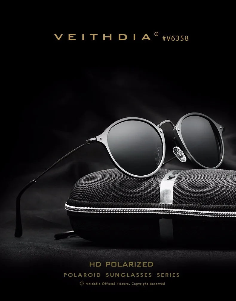VEITHDIA Herr-solglasögon, fashionabla, runda, unisex, polariserade, spegelbelagda, sport- och bilkörningsglasögon för män och kvinnor 6358