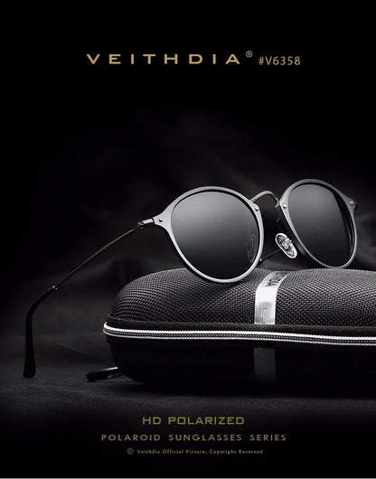 VEITHDIA Herr-solglasögon, fashionabla, runda, unisex, polariserade, spegelbelagda, sport- och bilkörningsglasögon för män och kvinnor 6358