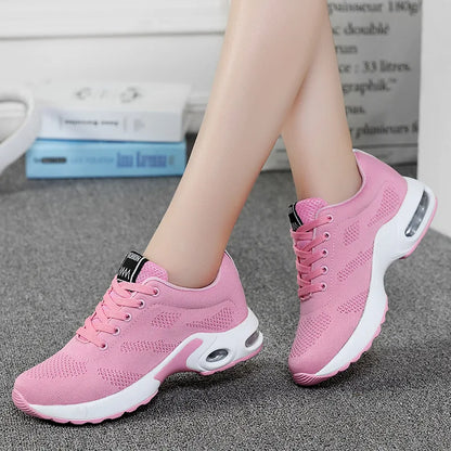 Fashion Women's Lightweight Sneakers Running Outdoor Sports Breathable Mesh Comfortable Air Cushion Lace-Up Shoes