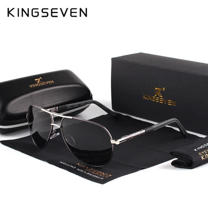 KINGSEVEN – Herr-solglasögon i pilotstil med polariserade UV400-glas och aluminiumram – Bilglasögon för kvinnor – Vardagsglasögon
