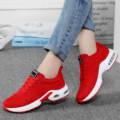Fashion Women's Lightweight Sneakers Running Outdoor Sports Breathable Mesh Comfortable Air Cushion Lace-Up Shoes