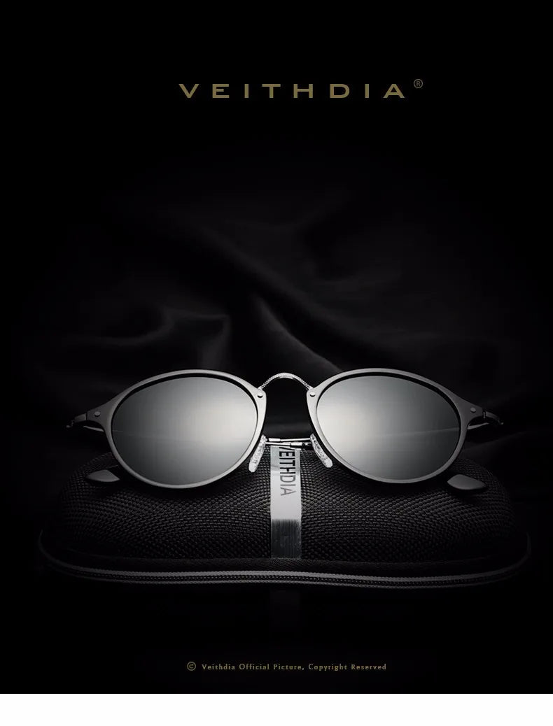 VEITHDIA Herr-solglasögon, fashionabla, runda, unisex, polariserade, spegelbelagda, sport- och bilkörningsglasögon för män och kvinnor 6358