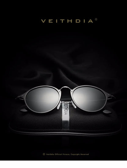 VEITHDIA Herr-solglasögon, fashionabla, runda, unisex, polariserade, spegelbelagda, sport- och bilkörningsglasögon för män och kvinnor 6358