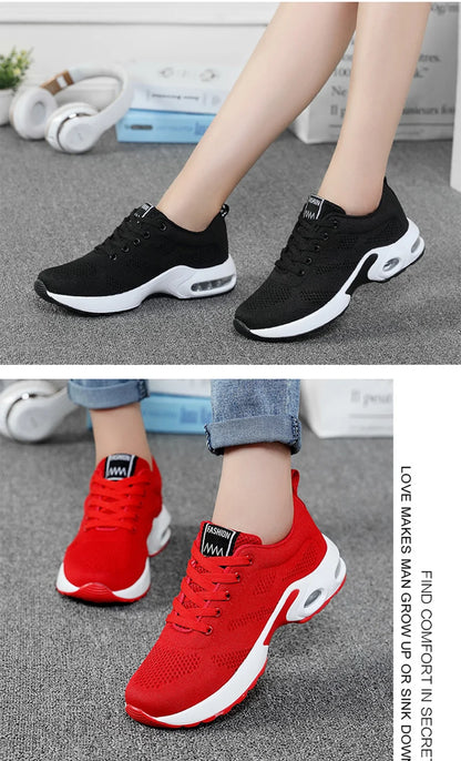 Fashion Women's Lightweight Sneakers Running Outdoor Sports Breathable Mesh Comfortable Air Cushion Lace-Up Shoes