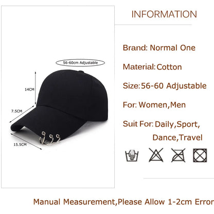 Kvinder Mænd Hip Hop K-pop Snapback-baseballkasket Ensfarvet med ring Sport Dans Rejse Elsker Far-kasket Kasketter Streetwear Justerbar