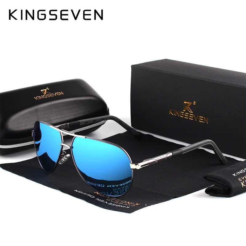 KINGSEVEN – Herr-solglasögon i pilotstil med polariserade UV400-glas och aluminiumram – Bilglasögon för kvinnor – Vardagsglasögon