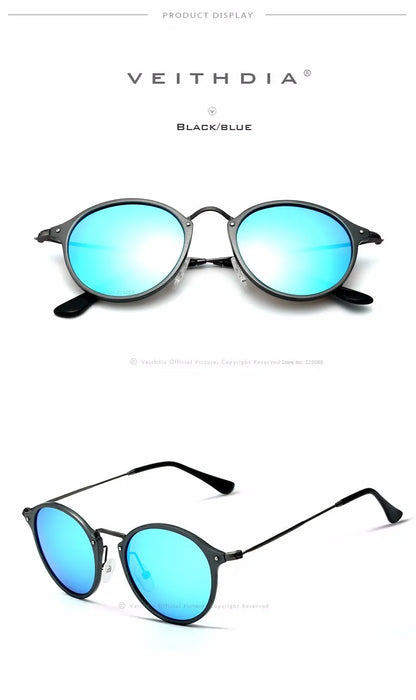 VEITHDIA Herr-solglasögon, fashionabla, runda, unisex, polariserade, spegelbelagda, sport- och bilkörningsglasögon för män och kvinnor 6358