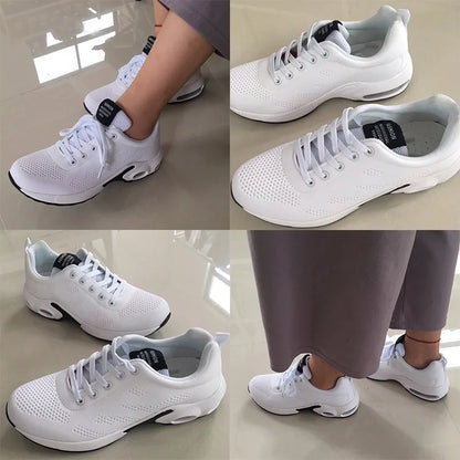 Fashion Women's Lightweight Sneakers Running Outdoor Sports Breathable Mesh Comfortable Air Cushion Lace-Up Shoes