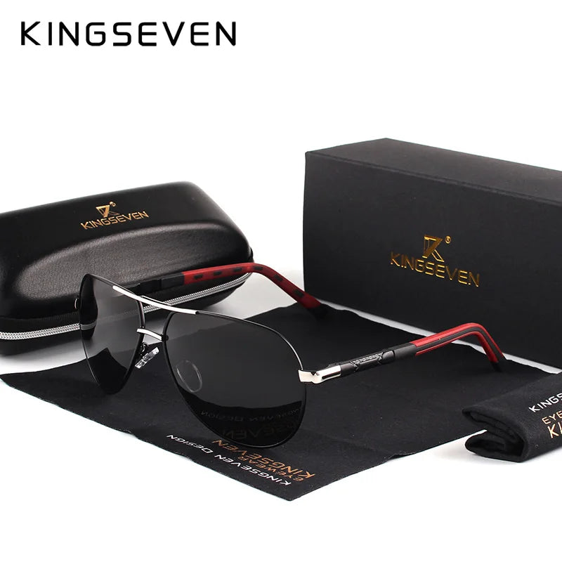 KINGSEVEN – Herr-solglasögon i pilotstil med polariserade UV400-glas och aluminiumram – Bilglasögon för kvinnor – Vardagsglasögon