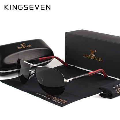 KINGSEVEN – Herr-solglasögon i pilotstil med polariserade UV400-glas och aluminiumram – Bilglasögon för kvinnor – Vardagsglasögon