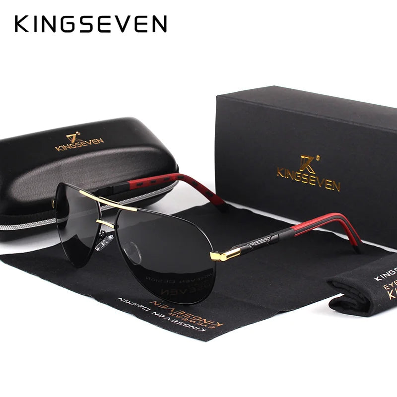 KINGSEVEN – Herr-solglasögon i pilotstil med polariserade UV400-glas och aluminiumram – Bilglasögon för kvinnor – Vardagsglasögon