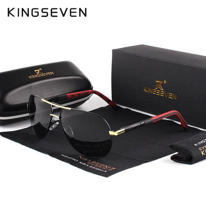 KINGSEVEN – Herr-solglasögon i pilotstil med polariserade UV400-glas och aluminiumram – Bilglasögon för kvinnor – Vardagsglasögon
