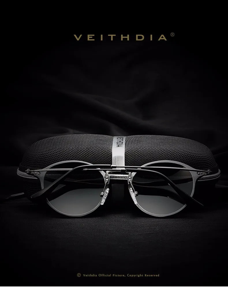 VEITHDIA Herr-solglasögon, fashionabla, runda, unisex, polariserade, spegelbelagda, sport- och bilkörningsglasögon för män och kvinnor 6358