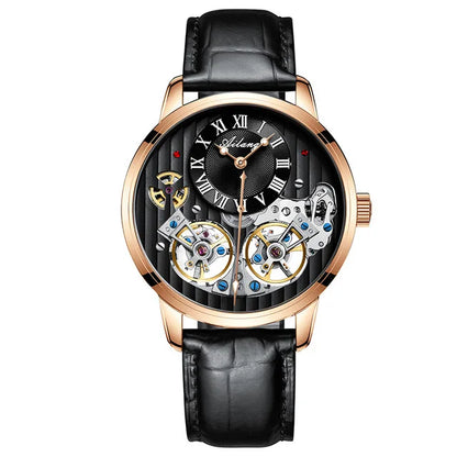 AILANG Top Brand Luxury Watch Men Automatic Luminous Black Clock Men Double Tourbillon Waterproof Mechanical Watch Relogio